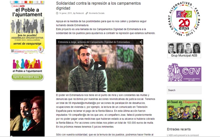 AEB (Alternativa d'Esquerras per Badia) llama a la solidaridad con los Campamentos Dignidad de Extremadura.